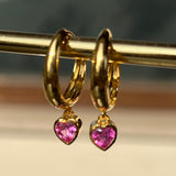 Ruby heart drop hoops