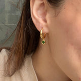 Emerald Heart Drop Hoops