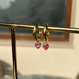 Ruby heart drop hoops