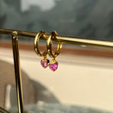 Ruby heart drop hoops